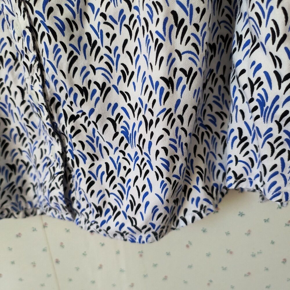 Lane Bryant Peasant Top Women 18/20 Black Blue White Print V Neck High Low Tunic - Picture 7 of 14